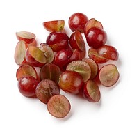 1/2 cup red grape halves on white background (1/2 cup fruits).