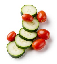Cucumber slices and cherry tomatoes (1/2 cup vegetables total).