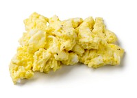 1 egg scrambled on white background (2 oz eq meat alternate).