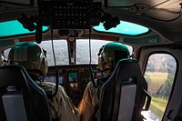 Two U.S. Customs and Border Protection Air and Marine Operations air interdiction agents pilot an H125 A-Star aircraft out of Manassas Regional Airport to participate in a flyover of the U.S. Department of Homeland Security Headquarters, St. Elizabeths West Campus, in Washington, D.C., September 8, 2021.CBP photo by Glenn Fawcett.