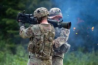 Army paratroopers assigned to Blackfoot Company, 1st Battalion, 501st Parachute Infantry Regiment, 4th Infantry Brigade Combat Team (Airborne), 25th Infantry Division, U.S. Army Alaska, fire the M3 Multi-Role Anti-Armor Anti-Personnel Weapon System (MAAWS) during live-fire training at Joint Base Elmendorf-Richardson, Alaska, June 3, 2021.