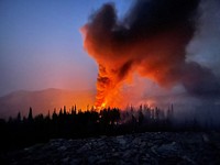 Trees torching at night on the Haynes Fire causing spot fires.