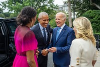 President Joe Biden and First Lady Jill Biden greet former President Barack Obama and former First Lady Michelle Obama, Wednesday, September 7, 2022, at the South Portico of the White House. (Official White House Photo by Adam Schultz)