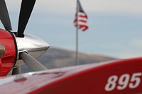 A single engine airtanker, or SEAT, gets ready to support wildland firefighters on the 2022 Cedar Creek Fire near Pocatello, Idaho. Photo by Ben Waldron, BLM