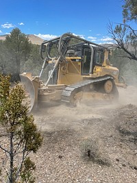 2022 BLM Fire Employee Photo Contest Category - EquipmentA dozer constructs fireline on the 2018 Becky Peak Fire. Photo by BLM