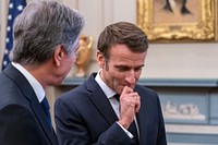 Secretary Blinken Chats With French President MacronSecretary of State Antony J. Blinken chats with French President Emmanuel Macron before the State Luncheon in the French President's honor at the U.S. Department of State in Washington, D.C., on December 1, 2022. 