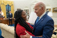 President Joe Biden greets Cherelle Griner following the release of Brittney Griner, Thursday, December 8, 2022, in the Oval Office. (Official White House Photo by Adam Schultz)