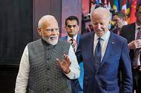 President Joe Biden speaks with Prime Minister of India Narendra Modi at the G20, Tuesday, November 15, 2022, at the Apurva Kempinski in Bali, Indonesia. (Official White House Photo by Adam Schultz)