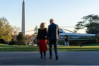 President Joe Biden and First Lady Jill Biden board Marine One on the South Lawn of the White House, Monday, November 21, 2022, en route to Joint Base Andrews for their trip to North Carolina. (Official White House House Photo by Carlos Fyfe)