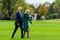 President Joe Biden and First Lady Jill Biden cross the South Lawn for a tree planting ceremony, Monday, October 24, 2022, at the White House. (Official White House Photo by Cameron Smith)