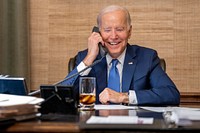 President Joe Biden talks on the phone with Senate Minority Leader Mitch McConnell, R-Ky., Wednesday, November 9, 2022, in the Treaty Room of the White House. (Official White House Photo by Adam Schultz)