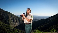 Public Affairs Specialist Keila Vizcarra on the Angeles National Forest, high on the San Gabriel Mountains, outside of the greater Los Angeles area, Feb. 9, 2023.(USDA Forest Service photo by Preston Keres)