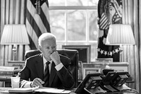President Joe Biden discusses recent incidents involving objects in the sky with senior advisers, Monday, February 13, 2023, in the Oval Office. (Official White House Photo by Adam Schultz)