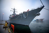 The Arleigh Burke-class guided-missile destroyer USS Porter (DDG 78) arrives in Tallinn, Estonia, March 20, 2023 for a scheduled port visit. Porter is on a scheduled deployment in the U.S. Naval Forces Europe area of operations, employed by the U.S. Sixth Fleet to defend U.S., allied and partner interests. (Estonian courtesy photo)