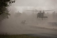 Soldiers with 2BCT of the 10th Mountain Division are moved by helicopter for JRTC.