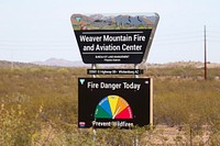 MAY 19: Sign for aviation centerWICKENBURG, AZ - MAY 19: Sign for the Weaver Mountain Fire and Aviation Center in the Bureau of Land Management's Phoenix District on May 19, 2022. Photo by Suzanne Allman, contract photographer for BLM