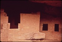 Cliff Palace is the largest remaining village of the pre-Columbian Indians. They lived in the Mesa Verde area until drought drove them out at the end of the 13th century, 05/1972. Photographer: Norton, Boyd. Original public domain image from Flickr