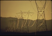 Power lines from nearby Hoover Dam bring electricity to southern California, May 1972. Photographer: O'Rear, Charles. Original public domain image from Flickr