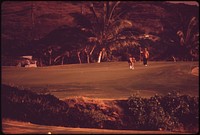 Golf course built on lava bed near Kailua on the west coast makes good use of land which might not have been suitable for agriculture, November 1973. Photographer: O'Rear, Charles. Original public domain image from Flickr