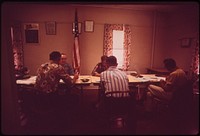 Monthly meeting of the Garland Village Board. Volunteer fire department is housed in the same building, May 1973. Photographer: O'Rear, Charles. Original public domain image from Flickr