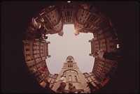 Fisheye View From Center Courtyard Of City Hall, August 1973. Photographer: Swanson, Dick. Original public domain image from Flickr