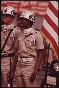 Part Of The Color Guard For The Bud Billiken Day Parade Waiting To Step Out Along The Route On Dr. Martin L. King Jr. Drive, 08/1973. Photographer: White, John H. Original public domain image from Flickr