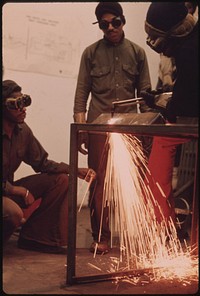 Black Student Welders Work In A Machine Shop Course Taught At The Chicago Opportunities Industrialization Center, 10/1973. Photographer: White, John H. Original public domain image from Flickr