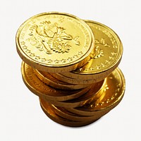 Gold coins, isolated object on white