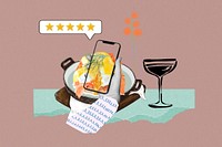 Online food review background, creative collage