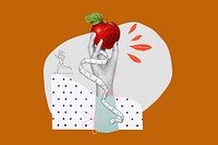 Hand holding apple background, weight loss collage
