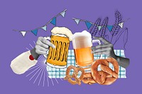 Oktoberfest beer glasses background, creative celebration collage