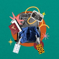 Travel luggage packing, creative collage