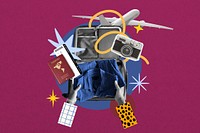 Travel luggage packing background, creative collage