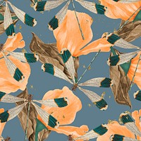 Vintage floral butterfly seamless pattern, nature remix from The Naturalist's Miscellany by George Shaw