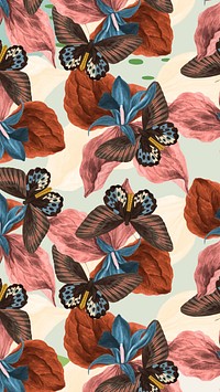 Butterfly seamless pattern mobile wallpaper, exotic nature background remix from The Naturalist's Miscellany by George Shaw