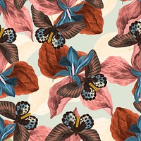 Butterfly seamless pattern, exotic nature background remix from The Naturalist's Miscellany by George Shaw
