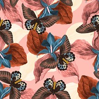 Exotic nature butterfly seamless pattern, vintage remix from The Naturalist's Miscellany by George Shaw