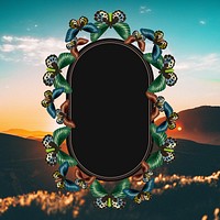 Vintage butterfly frame, sunset background