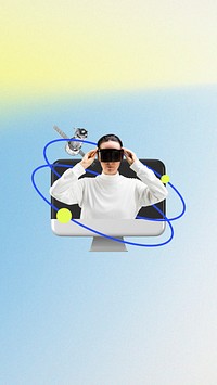 VR technology iPhone wallpaper, blue design