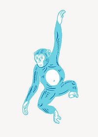 Blue monkey illustration collage element, animal design vector