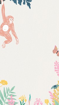 Monkey botanical phone wallpaper, animal illustration