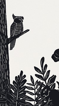 Black bird botanical mobile wallpaper, animal illustration