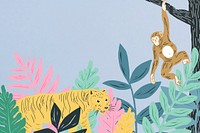 Wild animals blue background, aesthetic wildlife illustration