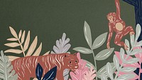 Wild animals green computer wallpaper, botanical illustration