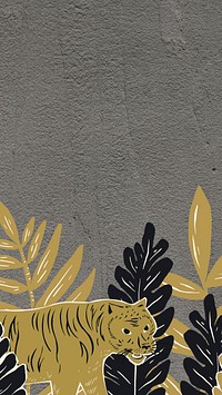 Tiger botanical gray iPhone wallpaper, animal illustration