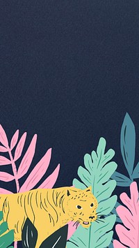 Botanical tiger blue iPhone wallpaper, animal illustration