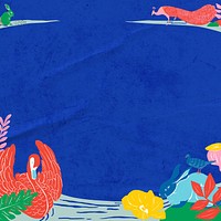 Swan blue border background,  animal illustration
