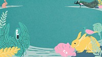Swan & rabbit green desktop wallpaper, animal illustration