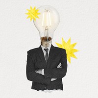 Bulb head businessman collage element, business remix design