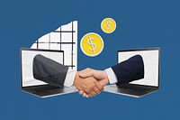 Online business deal, men shaking hands remix collage element